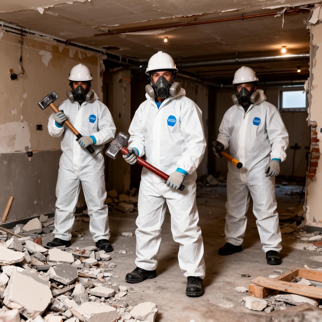 Demolition crew in full PPE with helmets